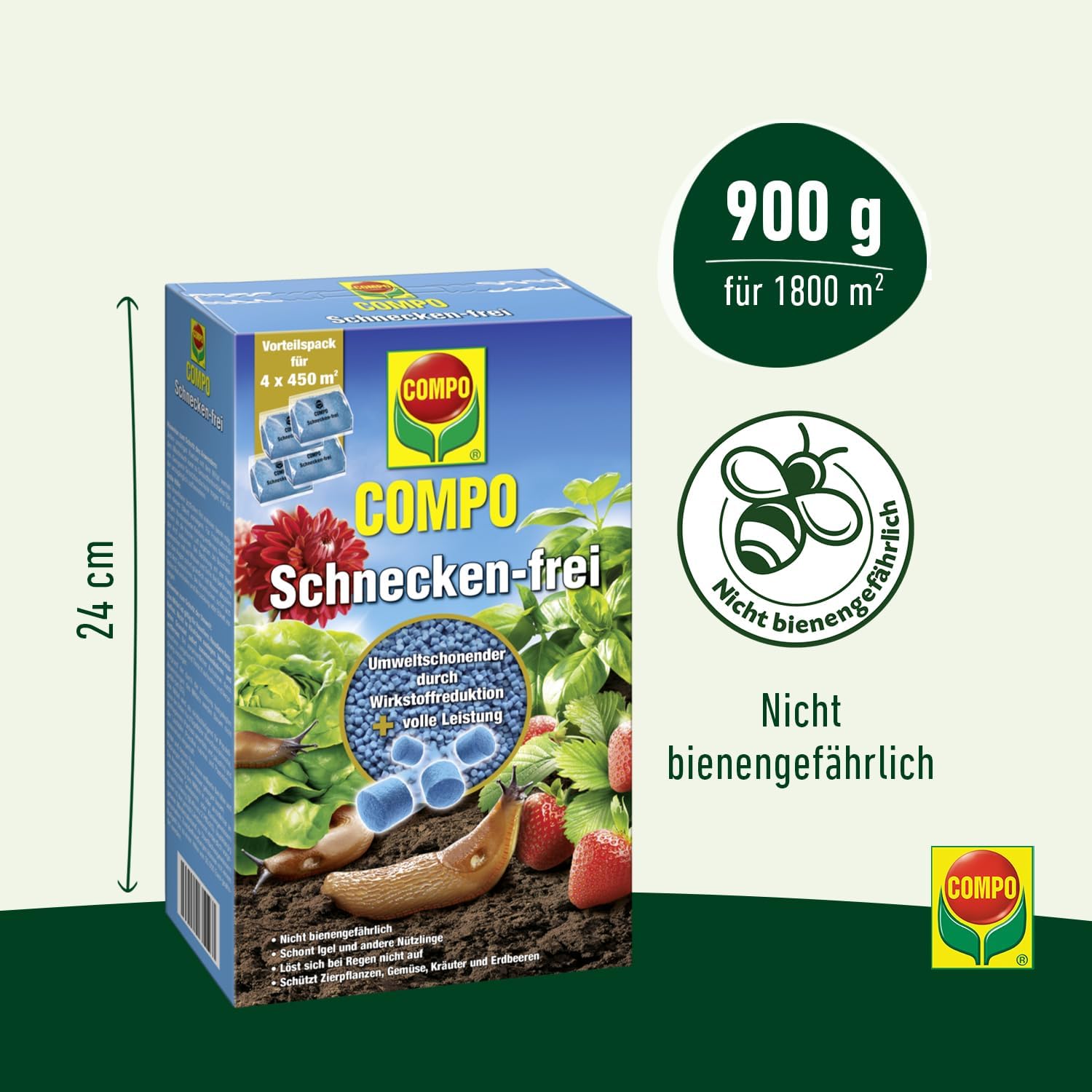 COMPO Schnecken-frei - Schneckenkorn - regenfest - Streugranulat gegen Schnecken im Vorteilspack - reicht für bis zu 1800 m² - 4x225 g, Schneckenfrei