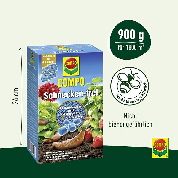 COMPO Schnecken-frei - Schneckenkorn - regenfest - Streugranulat gegen Schnecken im Vorteilspack - reicht für bis zu 1800 m² - 4x225 g, Schneckenfrei - 4