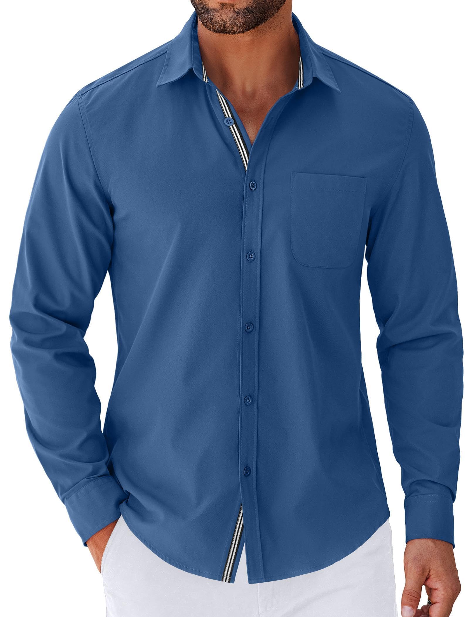 Coofandymens Long Sleeve Casual Button Down Shirts Untucked Shirts - Main Image