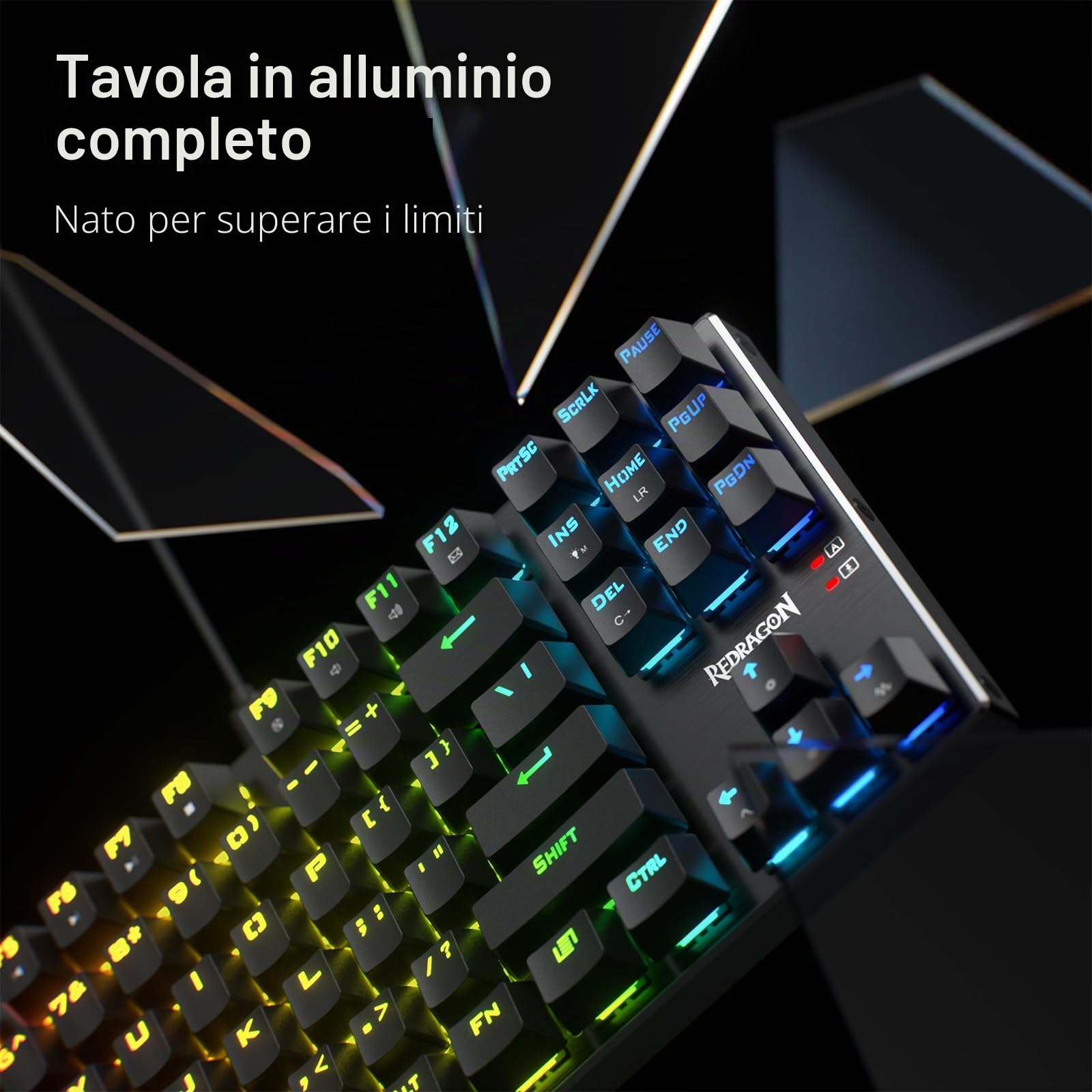Redragon K660 Tastiera Gaming 80% Cablata Base Alluminio US | Interruttore lineare silenzioso, scambio a caldo migliorato, base alluminio, design compatto TKL, layout US