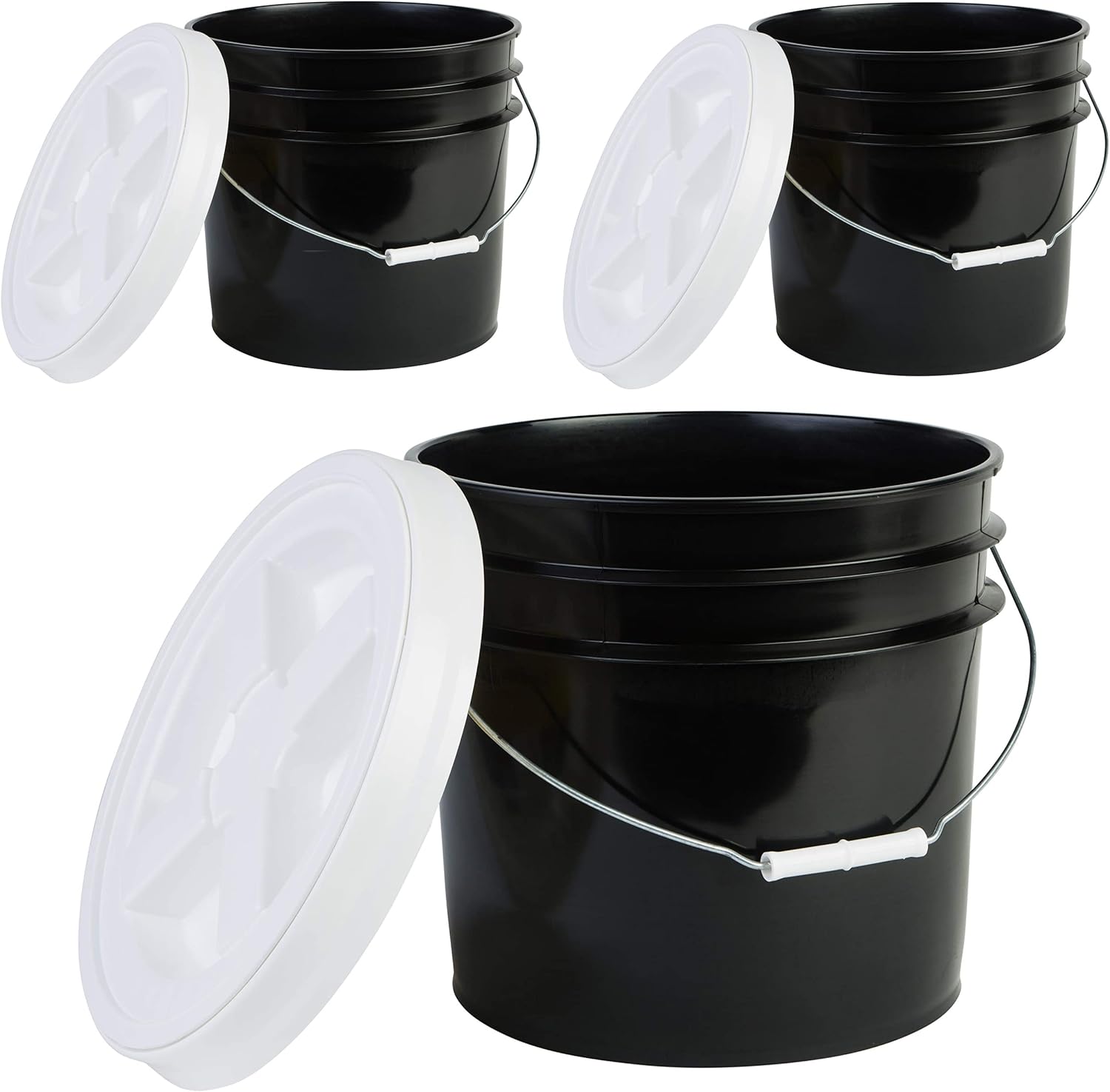 Hudson Exchange Premium 3.5 Gallon Bucket (Natural, 3 Pack) with Gamma Seal Lid, HDPE