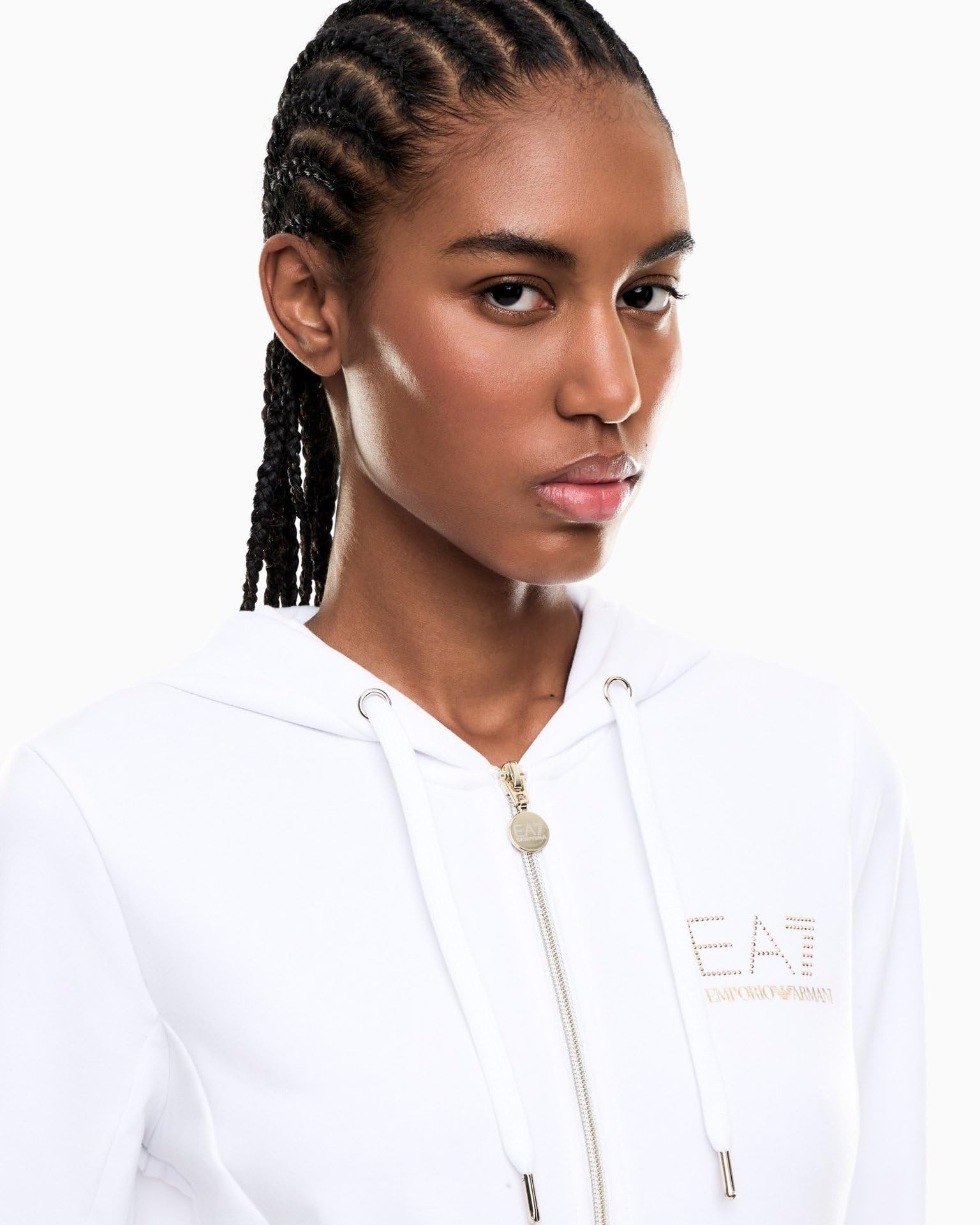 EA7 Emporio Armani Evolution damski dres treningowy z mieszanki wiskozy stretch z kapturem 8NTV51TJ9RZ 8033923766380 - L, biały, czarny, L