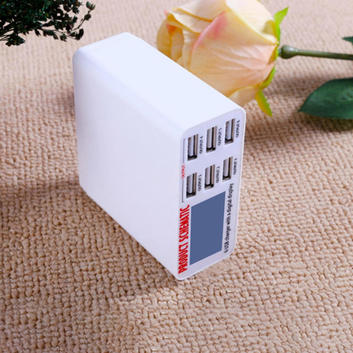 Bianco Stazione di Ricarica USB a 6 Porte Display LCD 40w