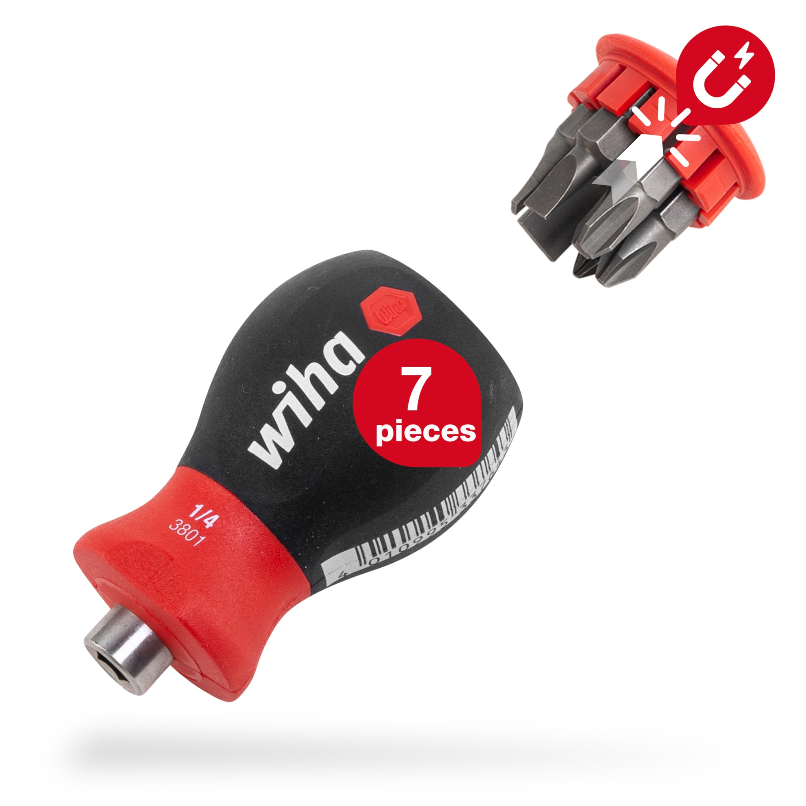 Wiha 33738 Magnetic Softfinish® Stubby Screwdriver With Bit Magazine (Sl, Ph)