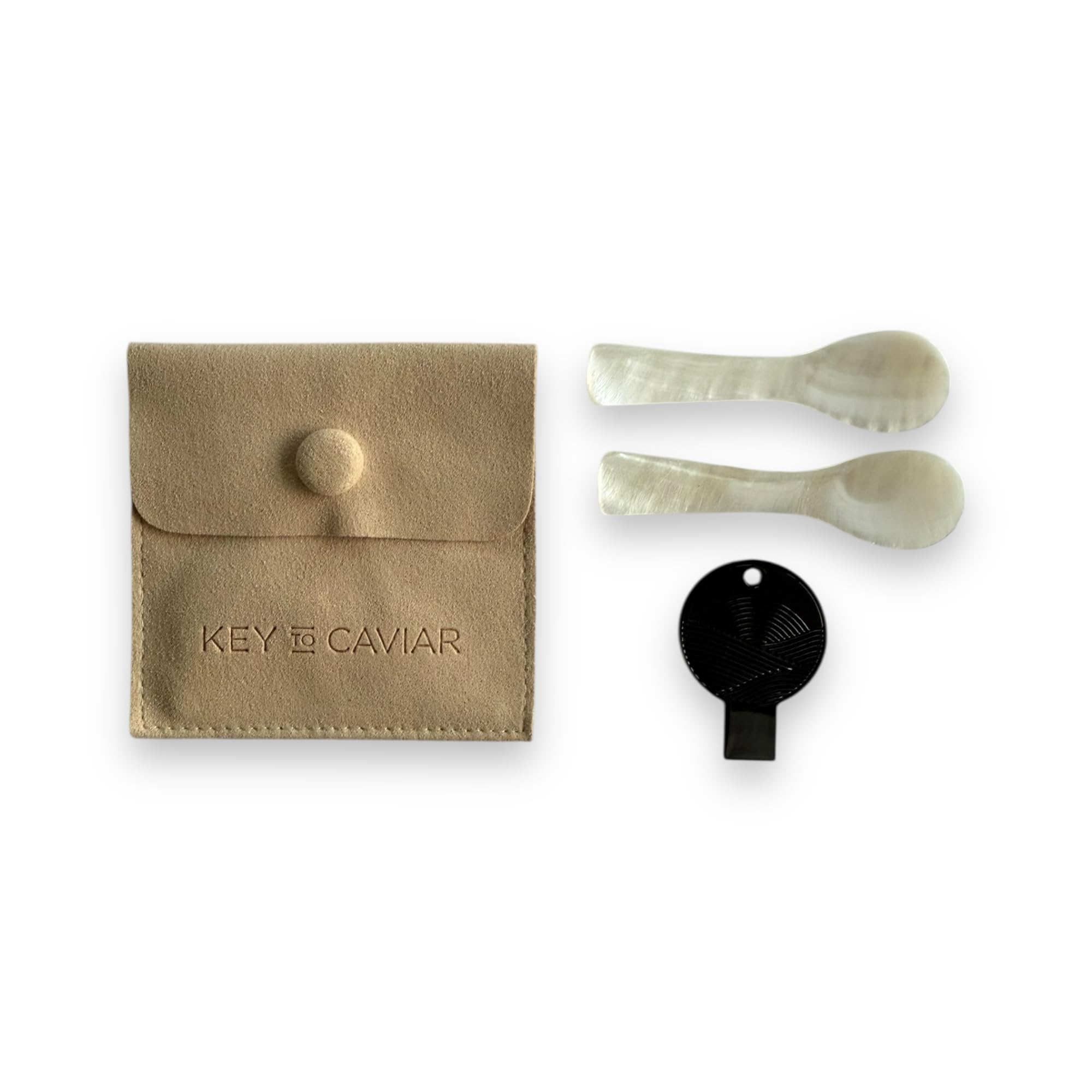 Caviar Key Tin Opener + Mother of Pearl Spoon Set (Onyx)