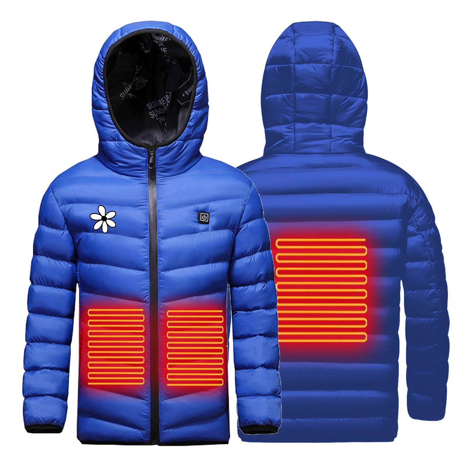Veste Chauffant Enfants Electrique USB Garçons Filles Manteau Doudoune Chauffant avec 3 Zones de Chauffage avec Manches Longues et Capuche pour Camping Coupe-Vent Imperméable Ski Chasse camping