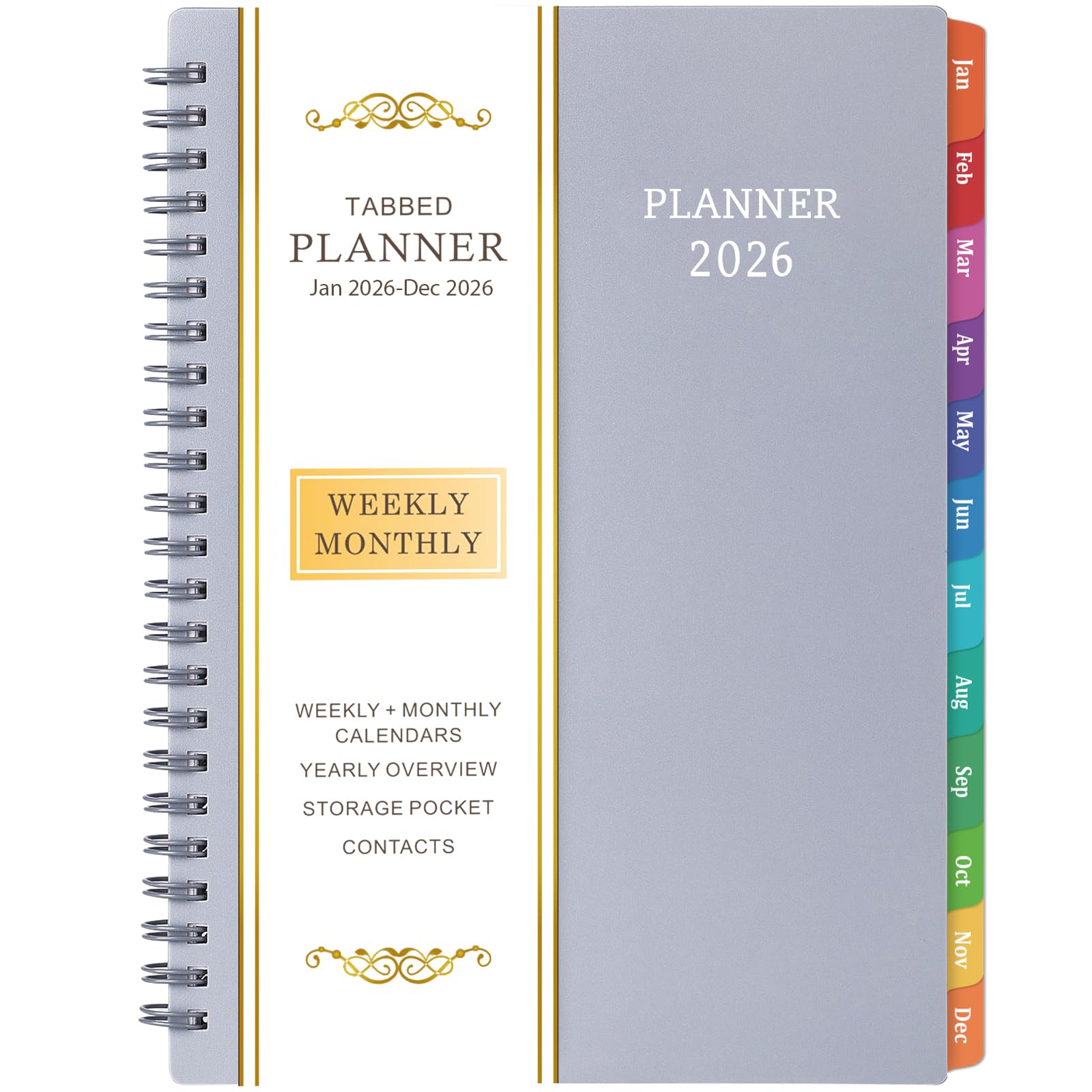 2026 Planner - Jan 2026 - Dec 2026, 2026 Calendar Planner, 2026 Planner Weekly and Monthly, 6.25" × 8.3", Tabs, Inner Pocket, Strong Twin-Wire Binding, Holiday