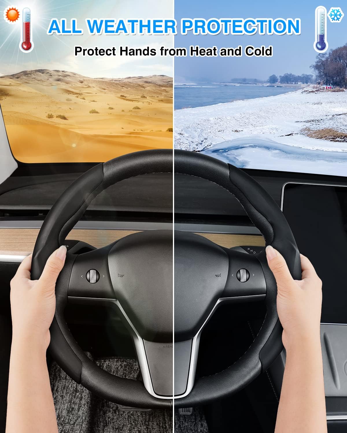 Steering Wheel Cover for 2016-2026 Telsa Model 3/Y Highland/Juniper Accessories Steering Wheel Cover Protector Anti-Slip, Comfortable Grip, Breathable, Model 3/Y Accessories, Black Leather - Image 6