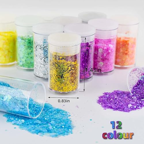 Miniatura 2 de 12 colores de purpurina gruesa para la cara, sin pegamento, cosmética para el cuerpo, uñas, ojos, arte del cabello, vaso de resina holográfica con
