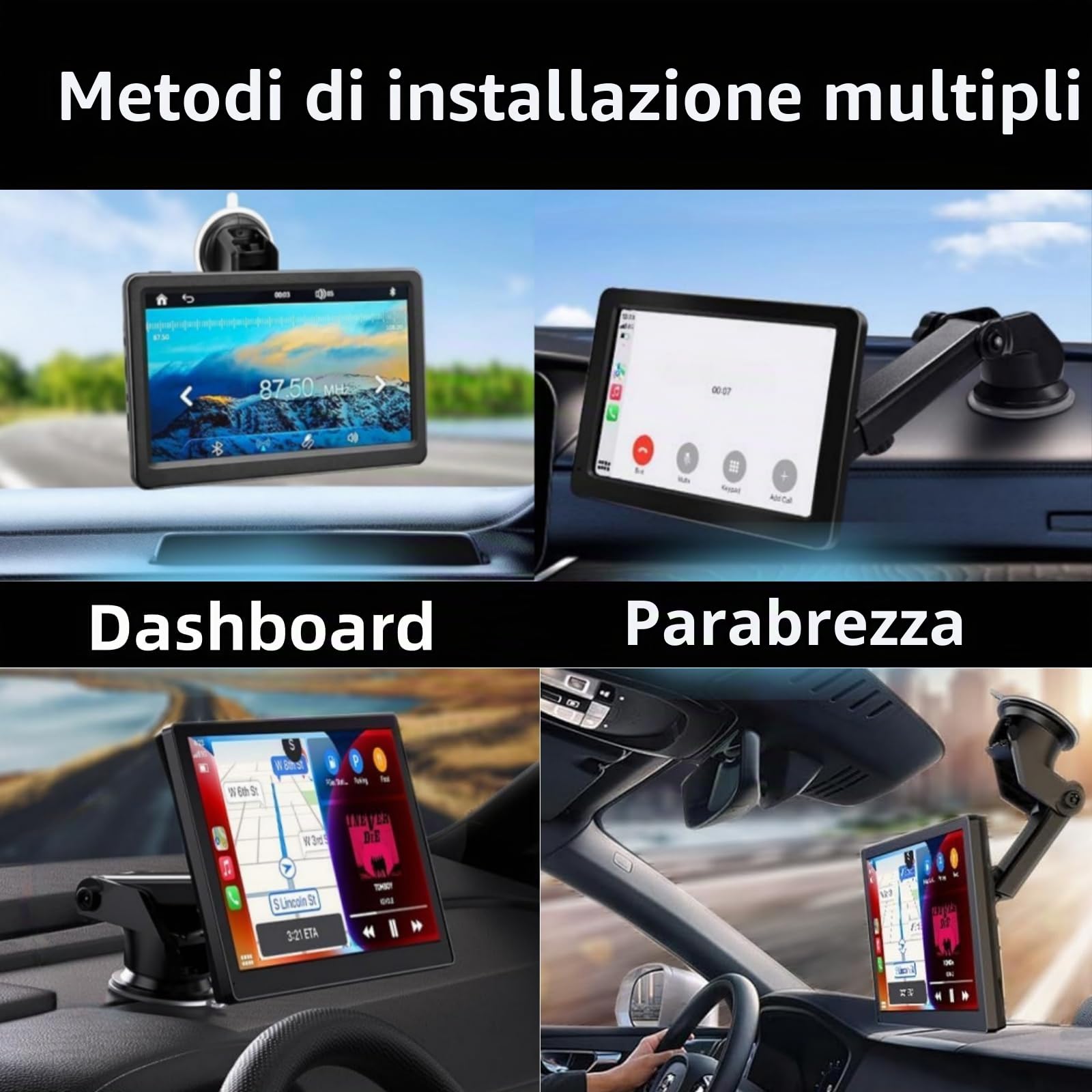 Supporto per Schermo Apple Carplay a Quattro Griffe Porta a Ventosa Cruscotto Flessibile per Autoradio Carplay Portatile Supporto Navigatore GPS per Auto Staffa Auto Stereo