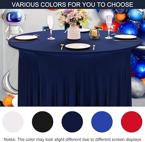 Miniatura 5 de JALANCY Paquete de 4 faldas de mesa de elastano de 5 pies para mesa redonda, de elastano, ajustables, para mesa redonda de 60 pulgadas, mantel