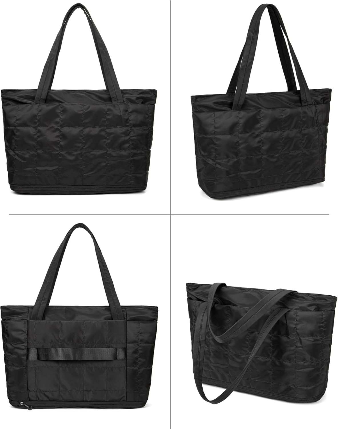Tote Bag for Women Lightweight Quilted Shoulder Bag With Zipper for Work Travel Gym, Expandable Handbag