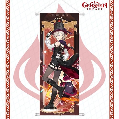 Rainteam Genshin Impact - Póster artístico para colgar en la pared, lienzo artístico de Genshin con varillas para decoración de sala de estar,