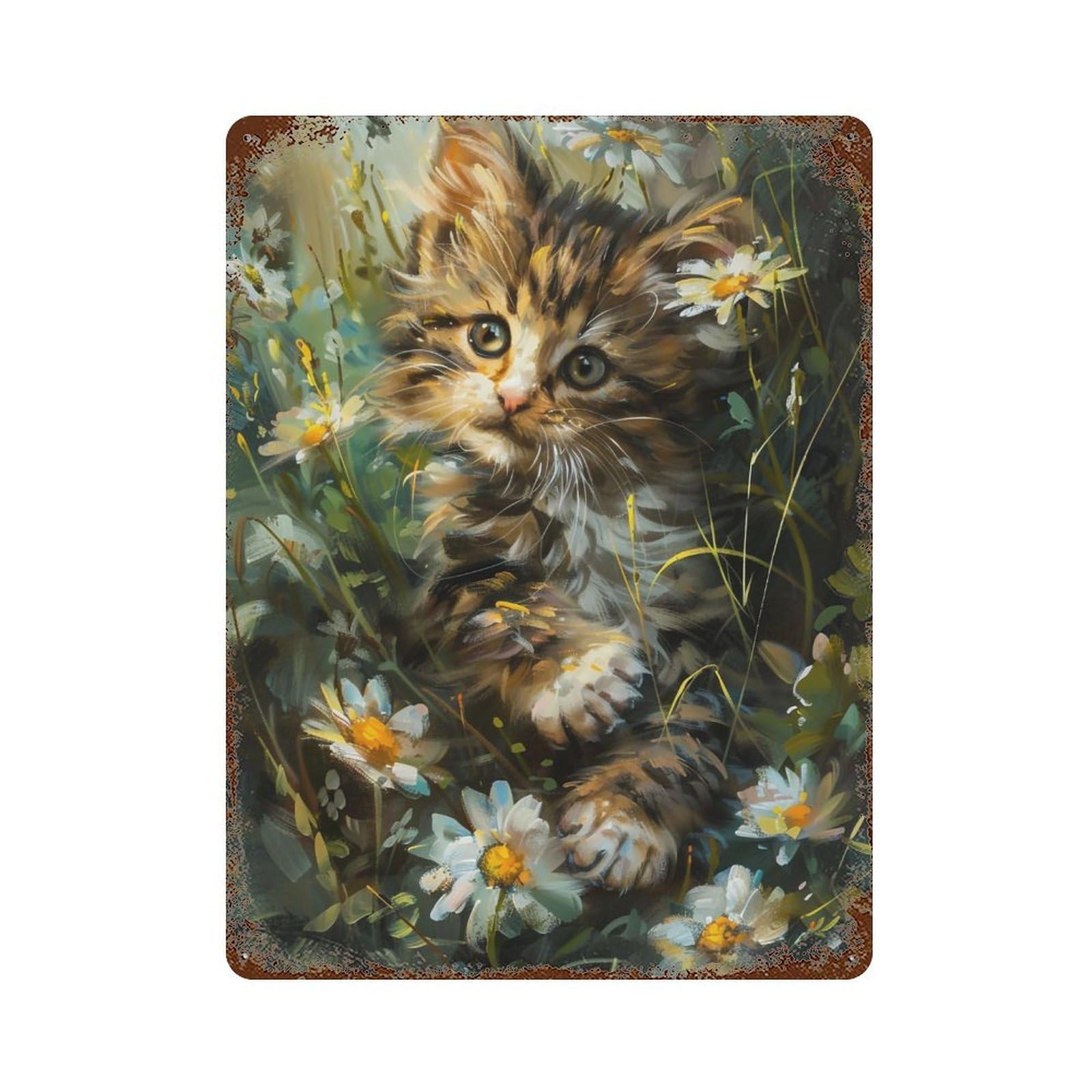 HDURYEYRYY Kitten Among Wild White Daisies 02 Wall Retro Iron Vintage Art Metal Tin Sign Poster Modern Home Cofffee Club Art Bar Shop Decor 40x30cm