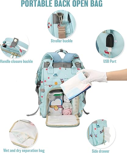 Miniatura 4 de VENATIN Mochila para pañales bolsas de bebé para mamá y papá mochila para pañales para bebés niños y niñas a3-Verde Mochilas de viaje