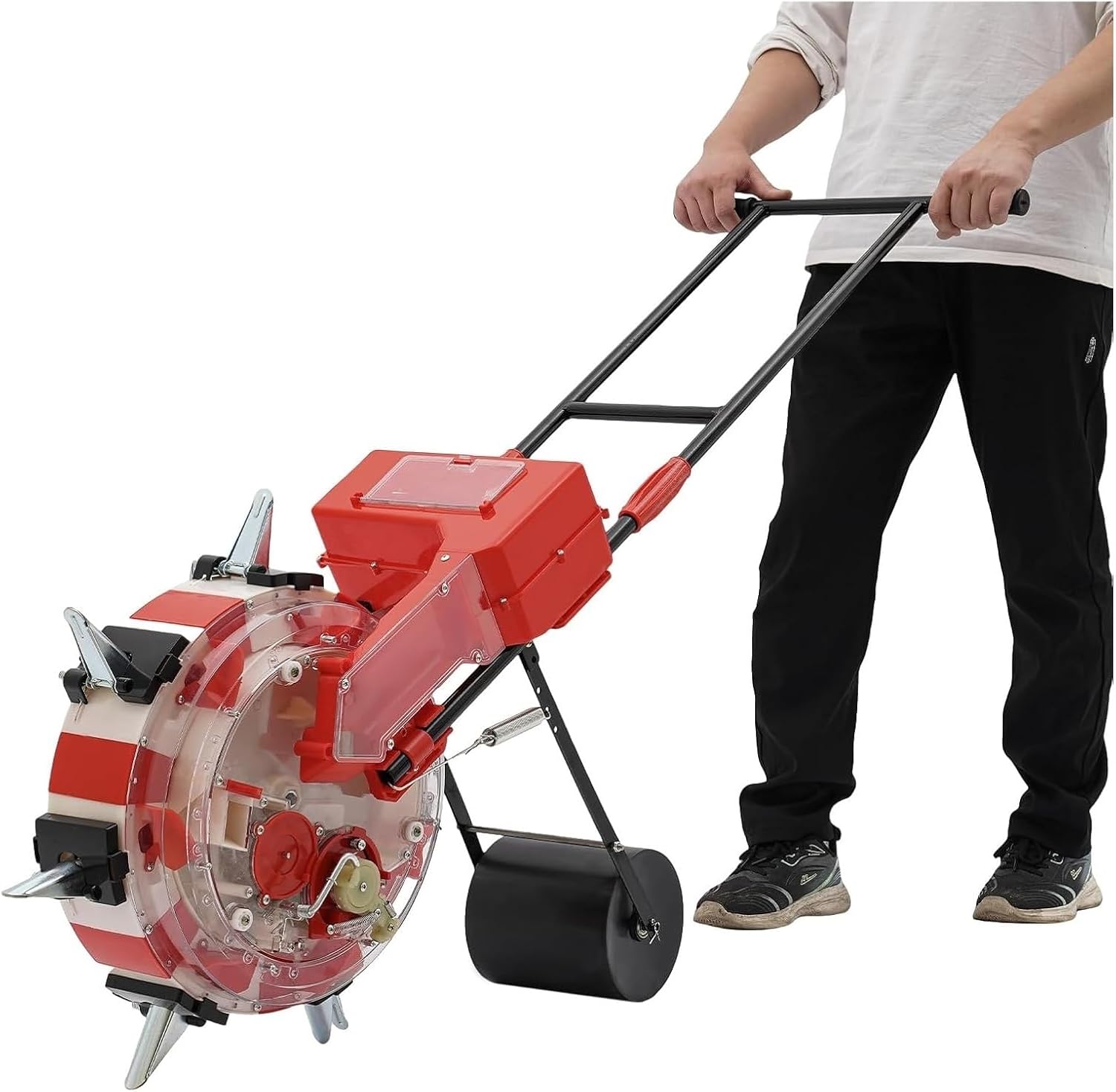 Manual Seeder Hand-Push Garden Seeder Roller Seeding and Fertilizer Applicator, Row Planter Corn Planter Seeder for Soy Peanut, 7 Nozzles