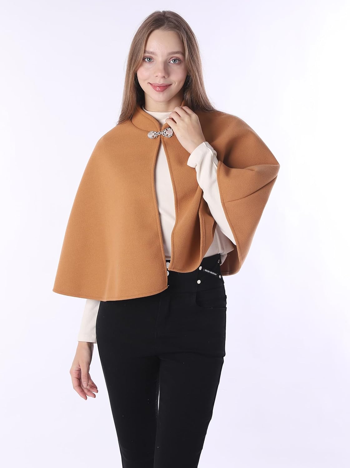 Baoqiya Wool Blend Capelet Capes Hooded Warm Poncho Bridal Stole Cape shawl for women - Image 4