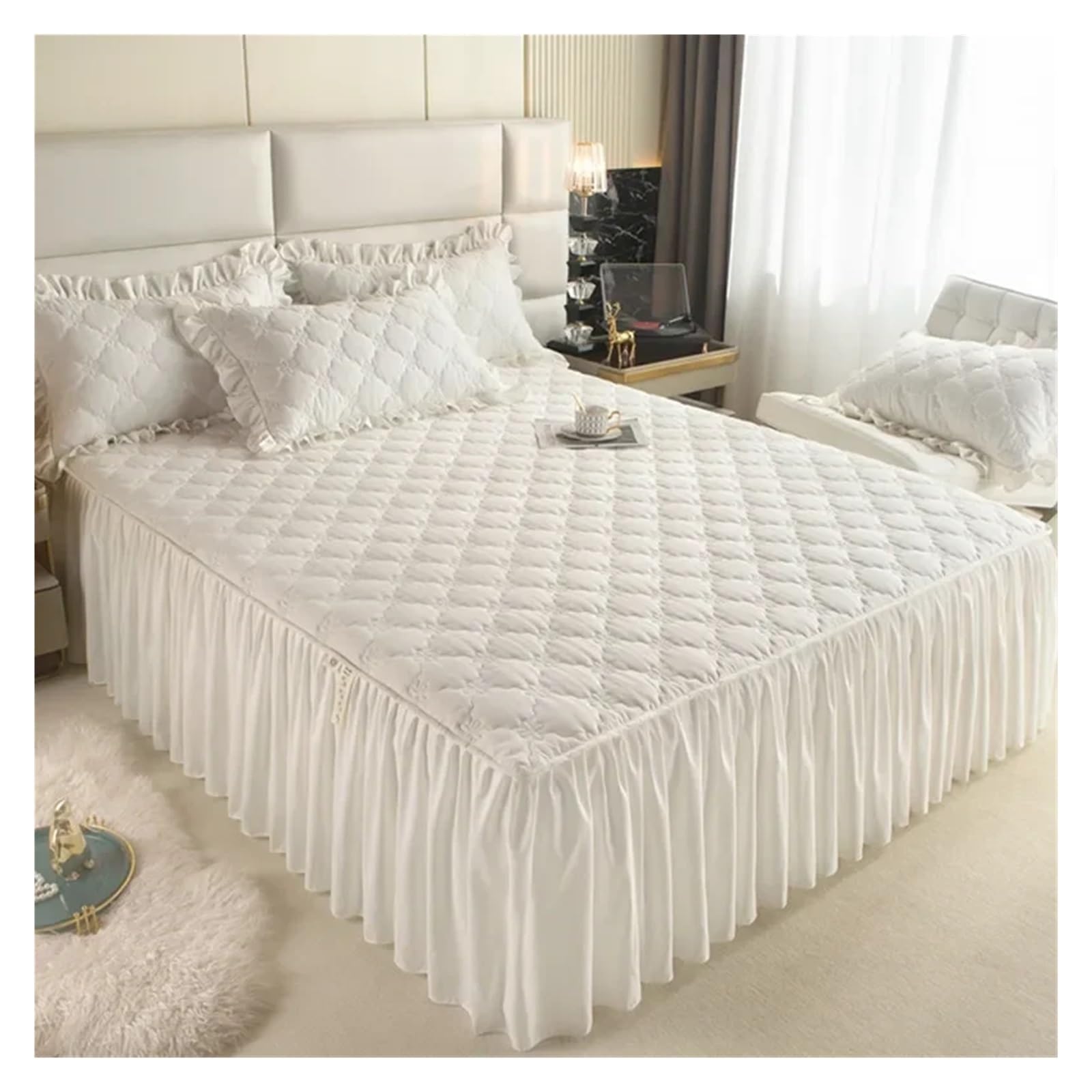 Faldones De Cama Falda de Cama Gruesa, Funda Color sólido, Protector colchón Acolchado, Colcha Dormitorio(2,King 180x200cm 1pc)