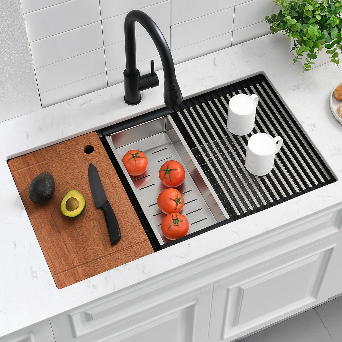 33x19 Black Undermount Kitchen Sink, 33Inch 16Gauge Black Stainless Steel kitchen sinks, Gabhar Undermount Worksation Kitchen Sinks