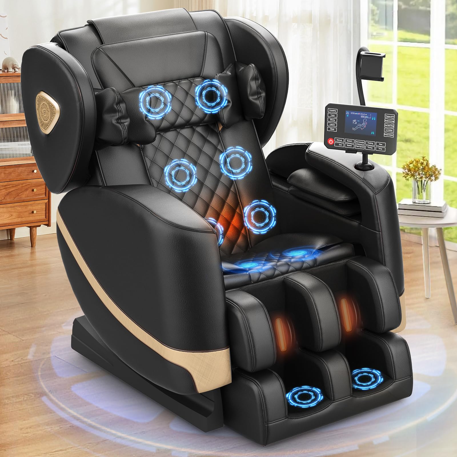 F FURNIMAT Massagesessel Ganzkörper, Zero Gravity Relaxsessel Massagestühle mit Taillen- und Beinheizung, Komfort-Airbags, Fußrollen, 10 Massagerollen, Bluetooth-Lautsprecher, Fernbedienung