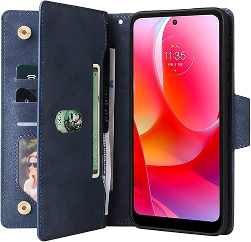 Miniatura 9 de LBYZCASE Funda para Moto G Power 2022, funda tipo cartera para Motorola G Power (2022), piel de lujo de alta calidad, bolsillo con cremallera,