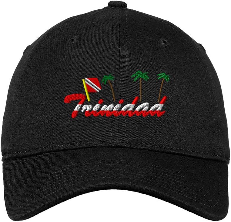 Trinidad Tobago Flag Embroidered Unisex Adult Flat Solid Buckle Cotton Unstructured Hat Low Profile Cap - Black, One Size