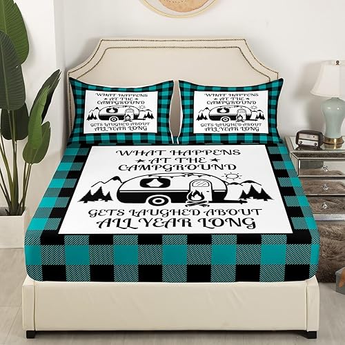 Vista 98 de Erosebridal Sábanas rústicas de granja, sábanas de camping feliz, juego de sábanas para decoración de cámper para niños, adolescentes, mujeres