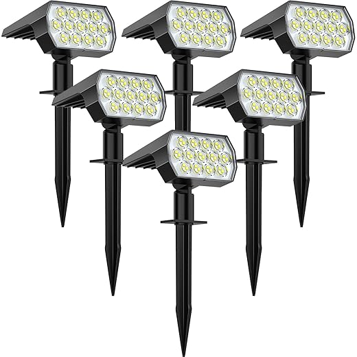 WELALO Solar Spot Lights Outdoor, [6 Pack/52 LED/3 Modes] 2-in-1 Solar Landscape Spotlights, Solar Powered Security Lights, IP65 Waterproof Wall Lights for Walkway Yard Garden Driveway(Cool White)
