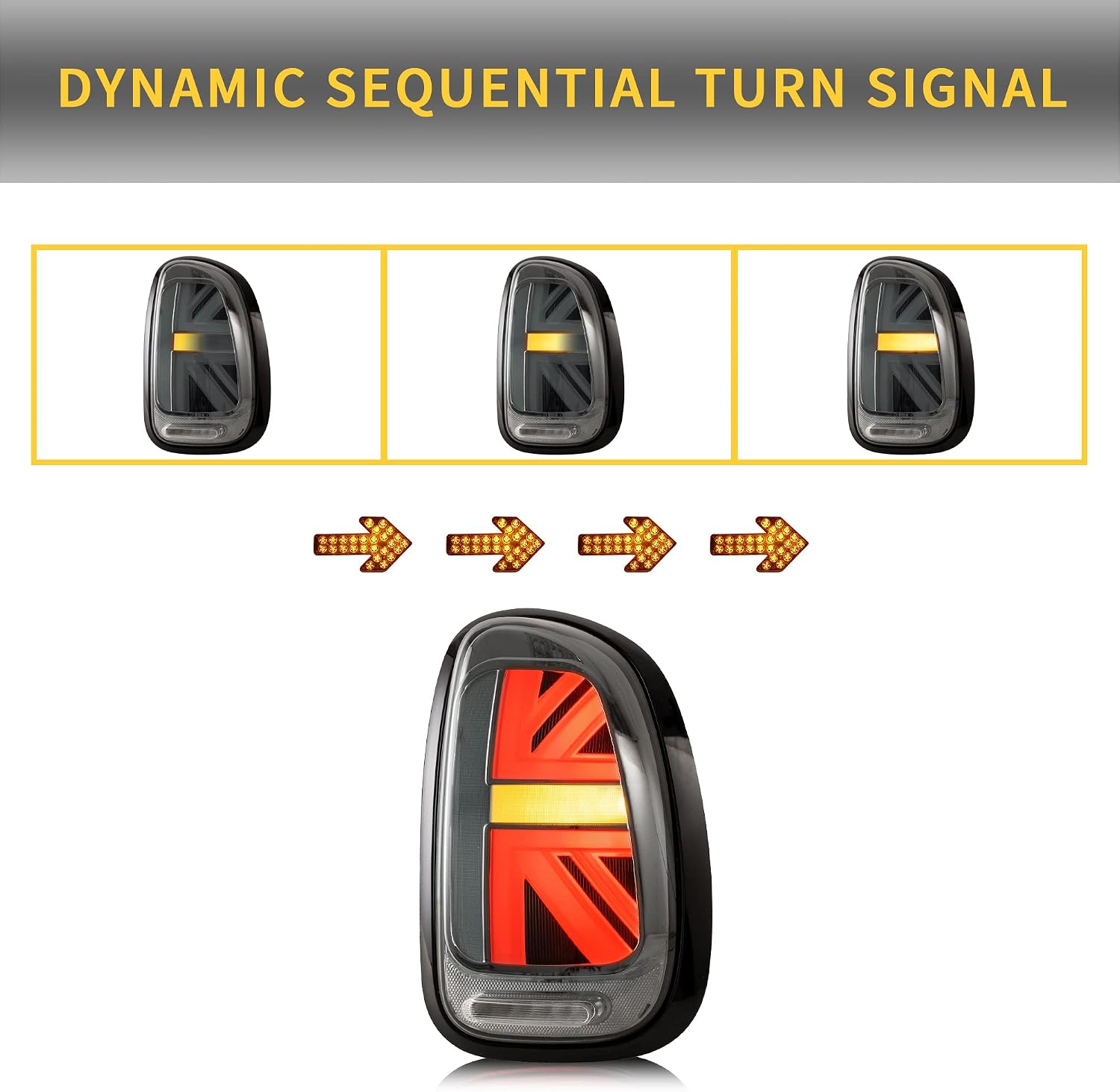 VLAND LED Union Jack Smoked Tail Lights Compatible For [ 2010-2016 BMW Mini Cooper Countryman R60 ] W/Sequential Turn Signal, Running Lights With Breath Effect, Reverse Brake LED Rear Lamp Assembly