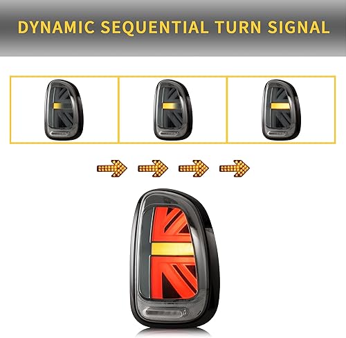 Miniatura 4 de VLAND - Luces traseras ahumadas LED Union Jack compatibles con BMW Mini Cooper Countryman R60 2010-2016 con señal de giro secuencial, luces de