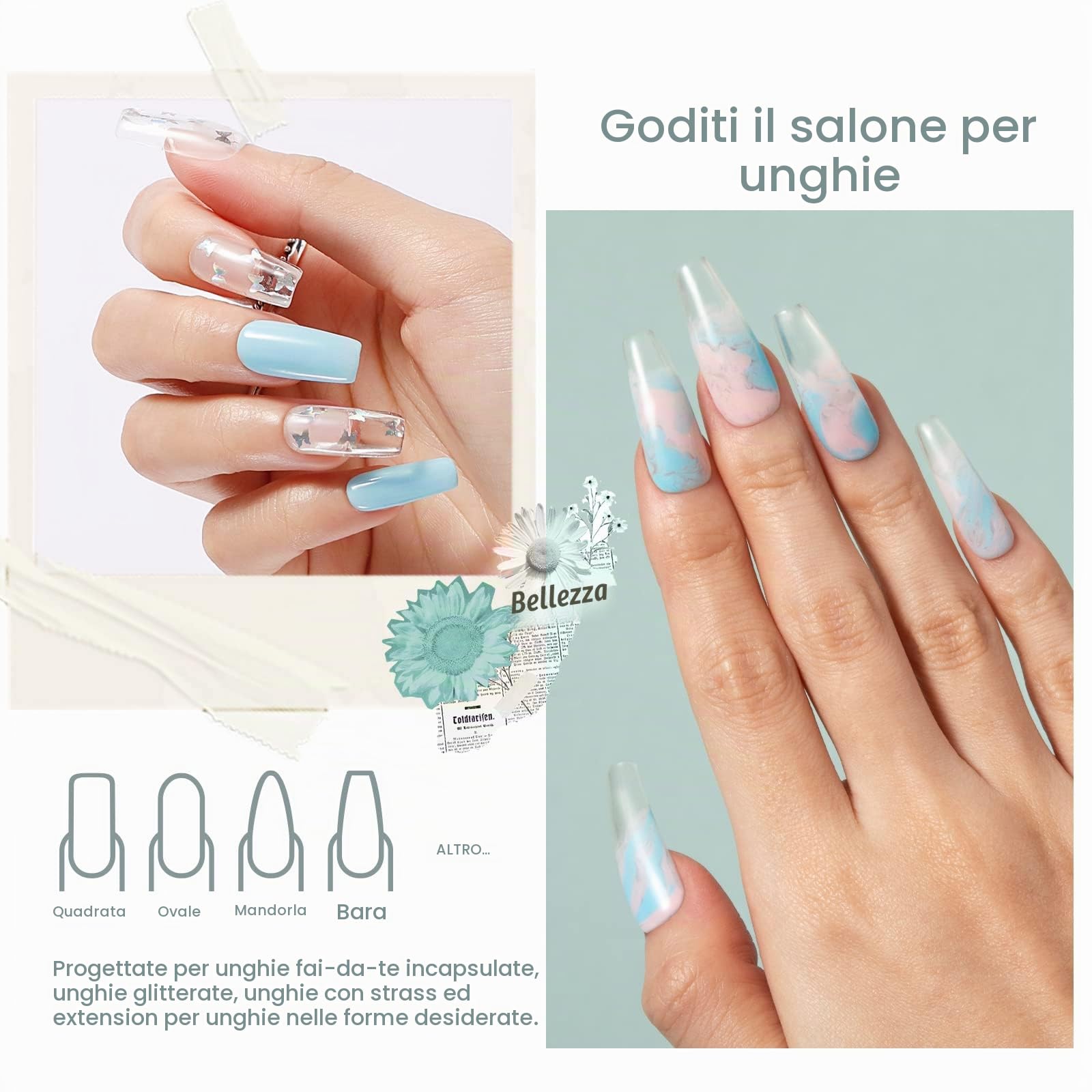 ROSALIND Kit Gel Unghie Ricostruzione, Acrilico Poly Nail Gel 30ml 2pcs | Trasparente Colori, con Pennello e Unghie Finte, Gel Estensione Unghie Gel per Ricostruzione Ispessente per Unghie, Nail Art