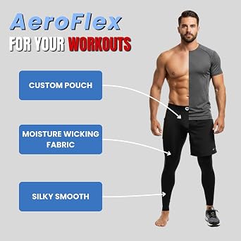 RM Real Men Nylon Pouch Running Leggings, ABCD Custom Pouch Size - Waist XS-5XL, Yoga Pants, Tights, Base Layer Cold Weather
