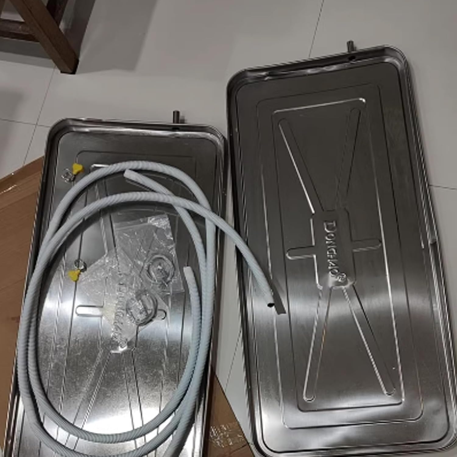 Stainless Steel AC Drip Pan with Hose - Condensate Drain Tray for Window Air Conditioners, Prevents Water Leakage, Durable & Easy to Install, Essential Air Conditioner Accessory