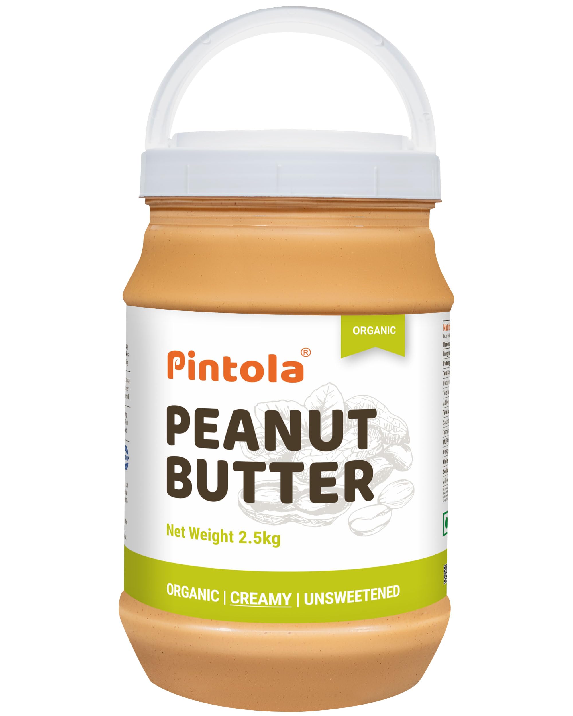 Pintola Organic Unsweetened Peanut Butter Creamy 2.5kg - High Protein 30g & 9g Dietary Fiber, Made with Organic Peanuts, No Added Sugar, No Preservatives (B08CV9ZHZM) Amazon Price History, Amazon Price Tracker