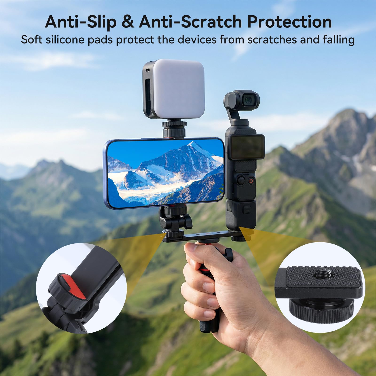 UTEBIT Soporte para Teléfono Compatible con dji Osmo Pocket 3, Accesorios de Extensión para Soporte de Teléfono Móvil con Orificio Roscado de 1/4" para Usar con Trípode y Varilla de Extensión