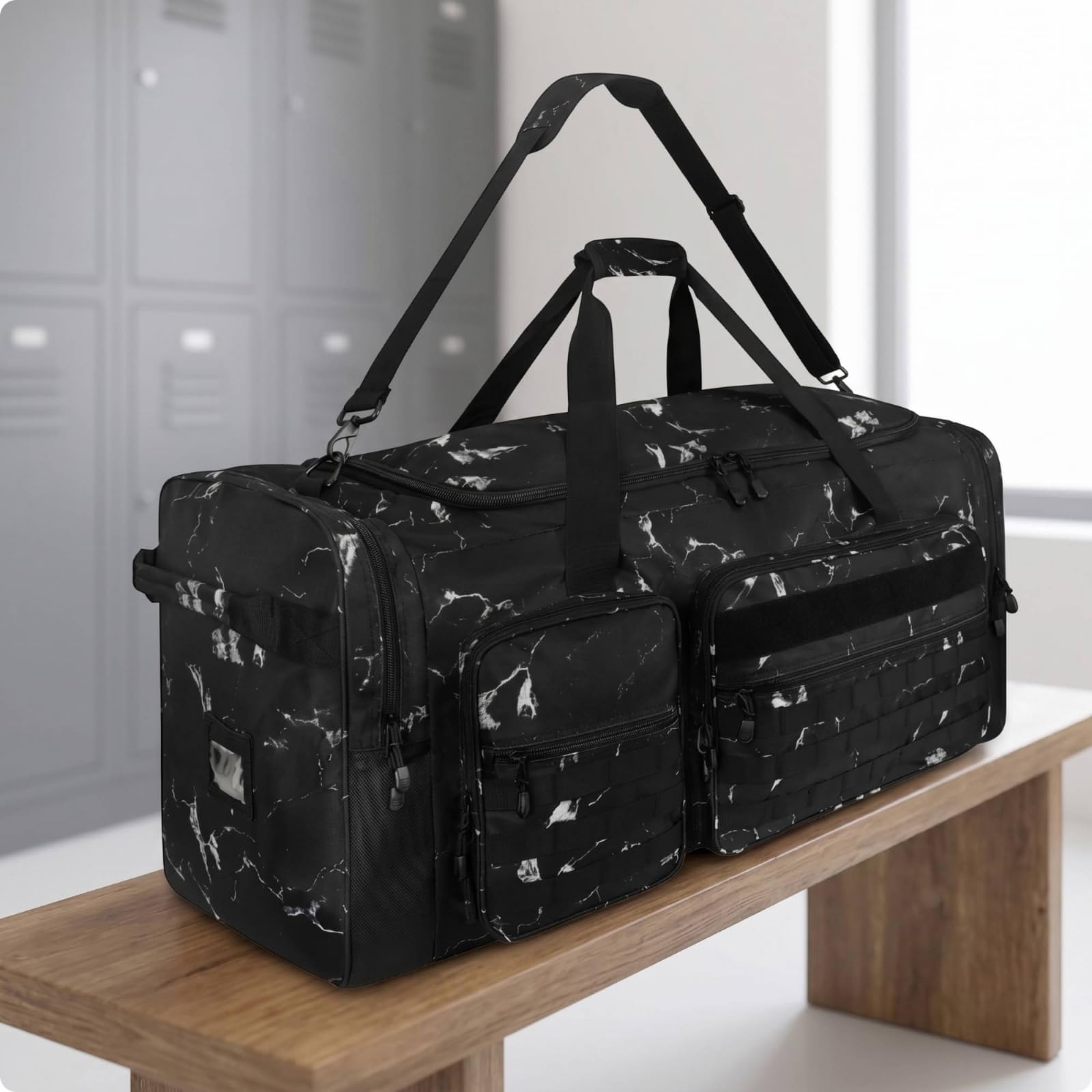 Borsone con Tracolla Regolabile Impermeabile Borsone con Tasche Laterali Multitasche Borsa da Baseball per Allenatori, Viaggio, Allenamento, Partite, Array, Stampa Marmo