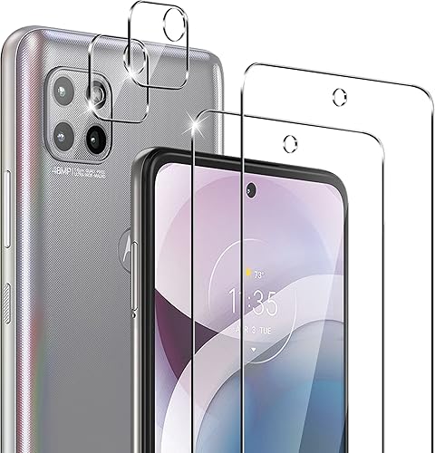 Protector de pantalla de vidrio templado para Motorola Moto One 5G Ace – Paquete de 2 – Anti-huellas – A prueba de roturas – Protector de lente de