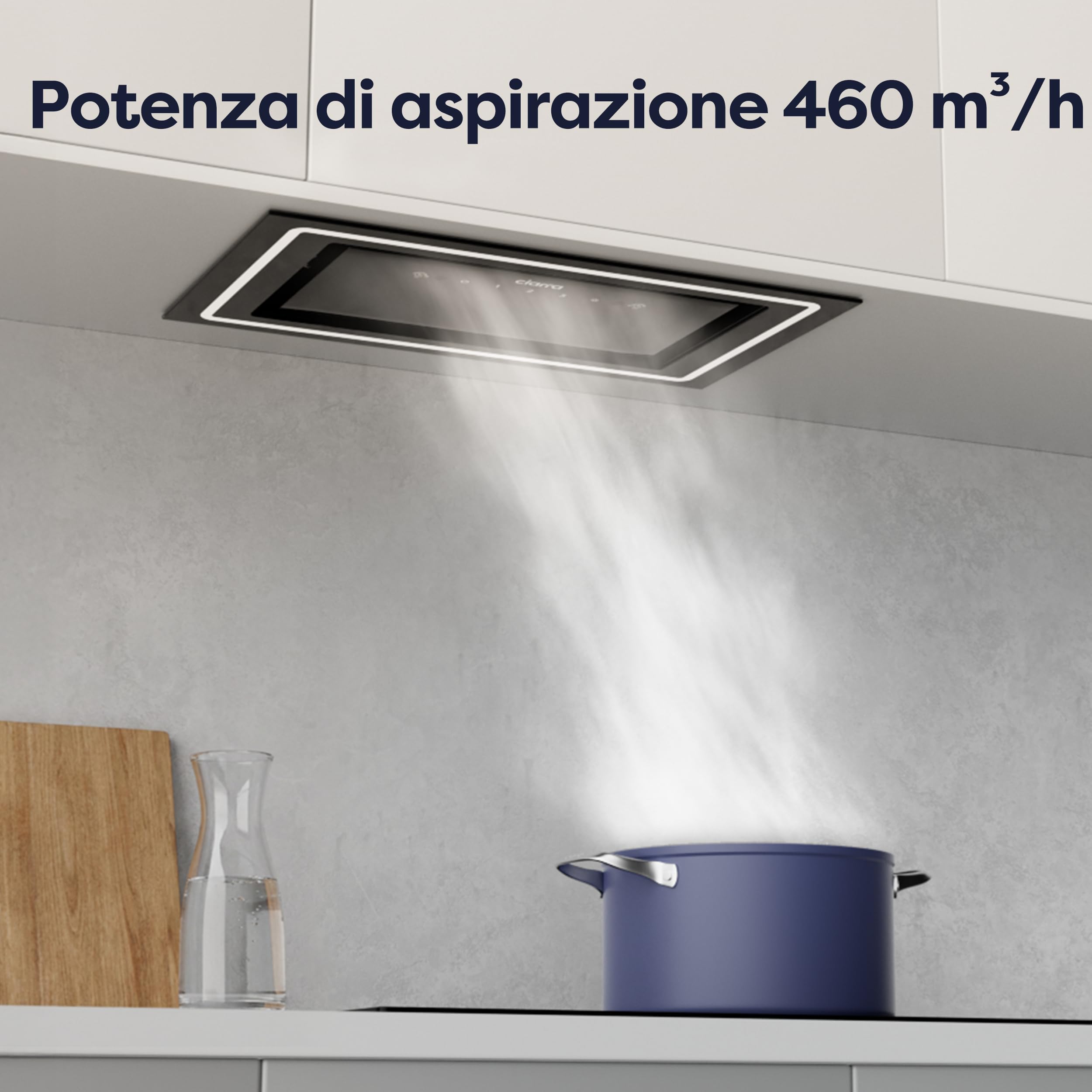 Ciarra CBCB5931C Cappa Aspirante Integrata da 52 cm, Con Controllo a Onda, Luce Led, Filtro a Carbone, Opzioni di Ricircolo e Canalizzazione, Cappa da Cucina Sottile Sottolavello