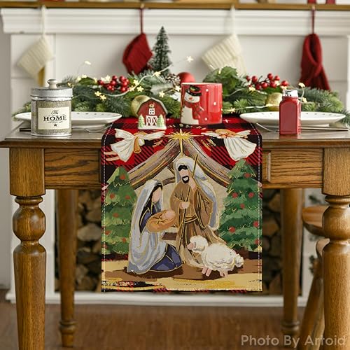 Miniatura 7 de Artoid Mode Camino de mesa de Navidad de pastor Kogiya, diseño de búfalo a cuadros, decoración de mesa de comedor para decoración de fiesta del