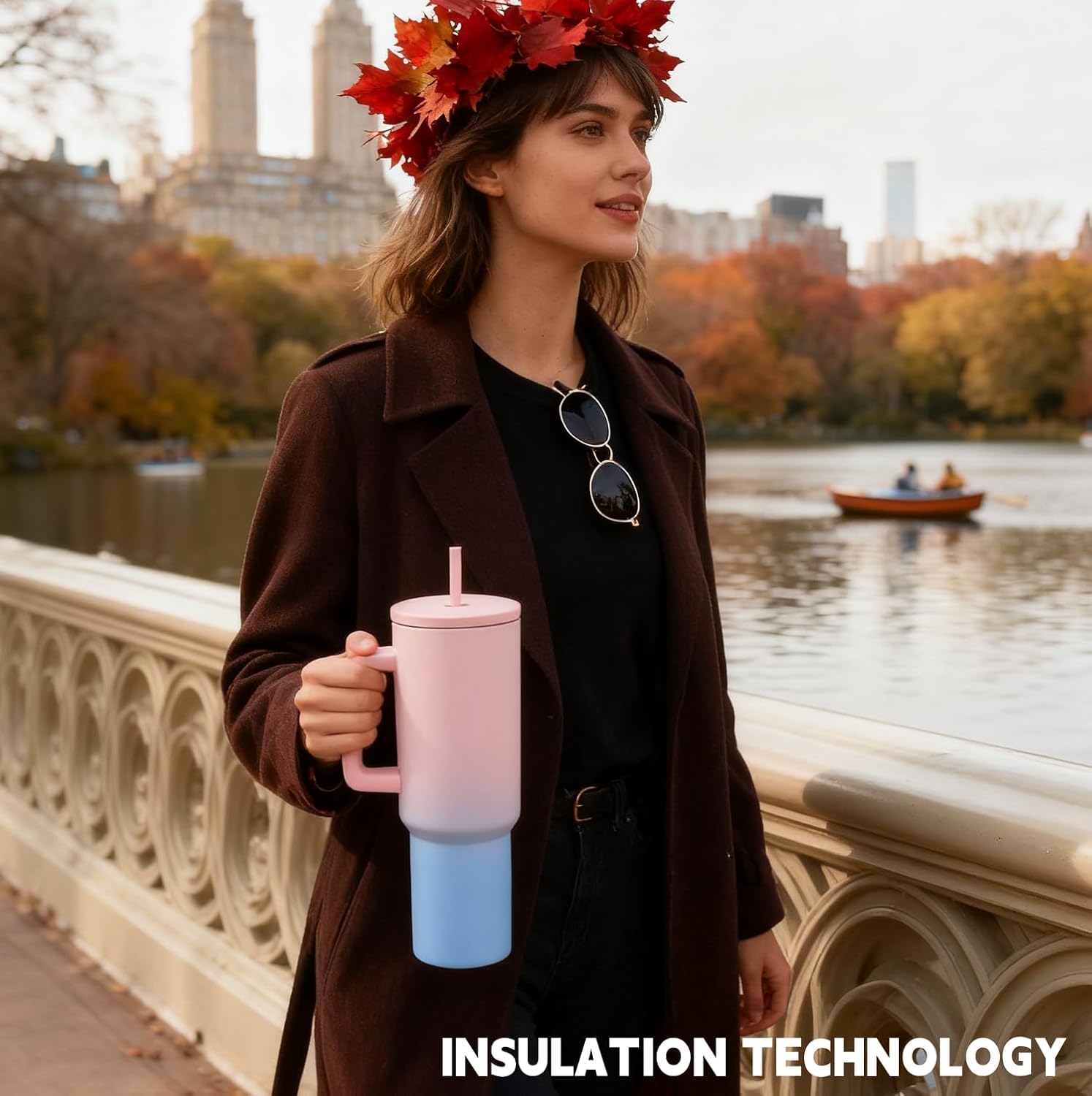 40 oz Tumbler with Handle and Straw & 6PCS Cup Accessories for 40 oz Cup - Vacuum Insulated Stainless Steel Double Wall Water Bottle Travel Coffee Mug - Holiday Gifts for Women Men (Bubble) - Image 4