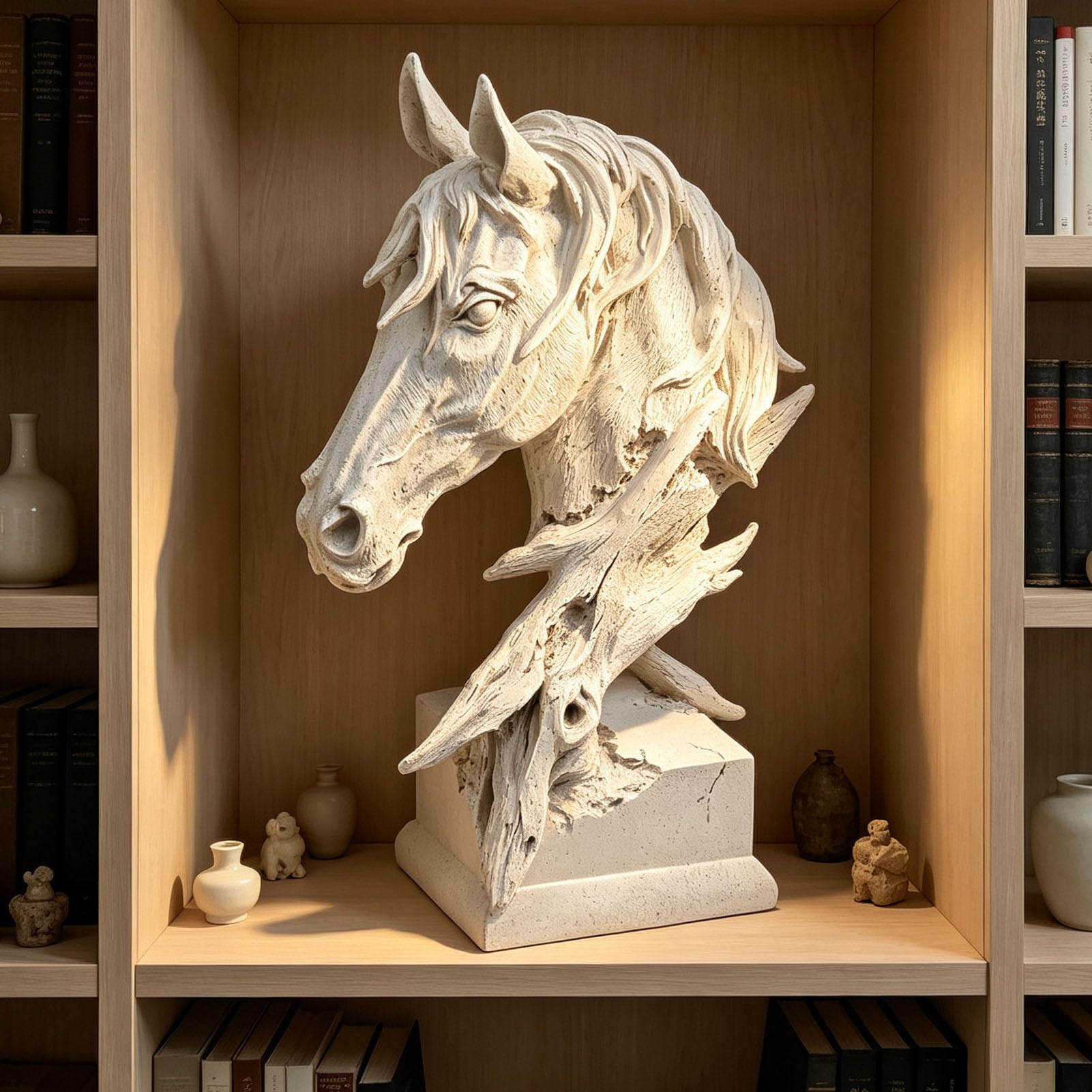 Escultura de Resina de Estatua de Cabeza de Caballo con Acabado de Piedra