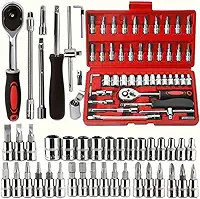 Kit de Ferramentas 46 Peças com Catraca Reversível – Soquetes em Aço Cromo Vanádio + Maleta Compacta | Alta Resistência e Versatilidade para Carro, Moto e Casa
