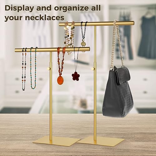 Miniatura 5 de Varku Soporte de exhibición de bolso, paquete de 2 soportes de mesa dorados pulidos para exhibir, soporte de exhibición de monedero de altura