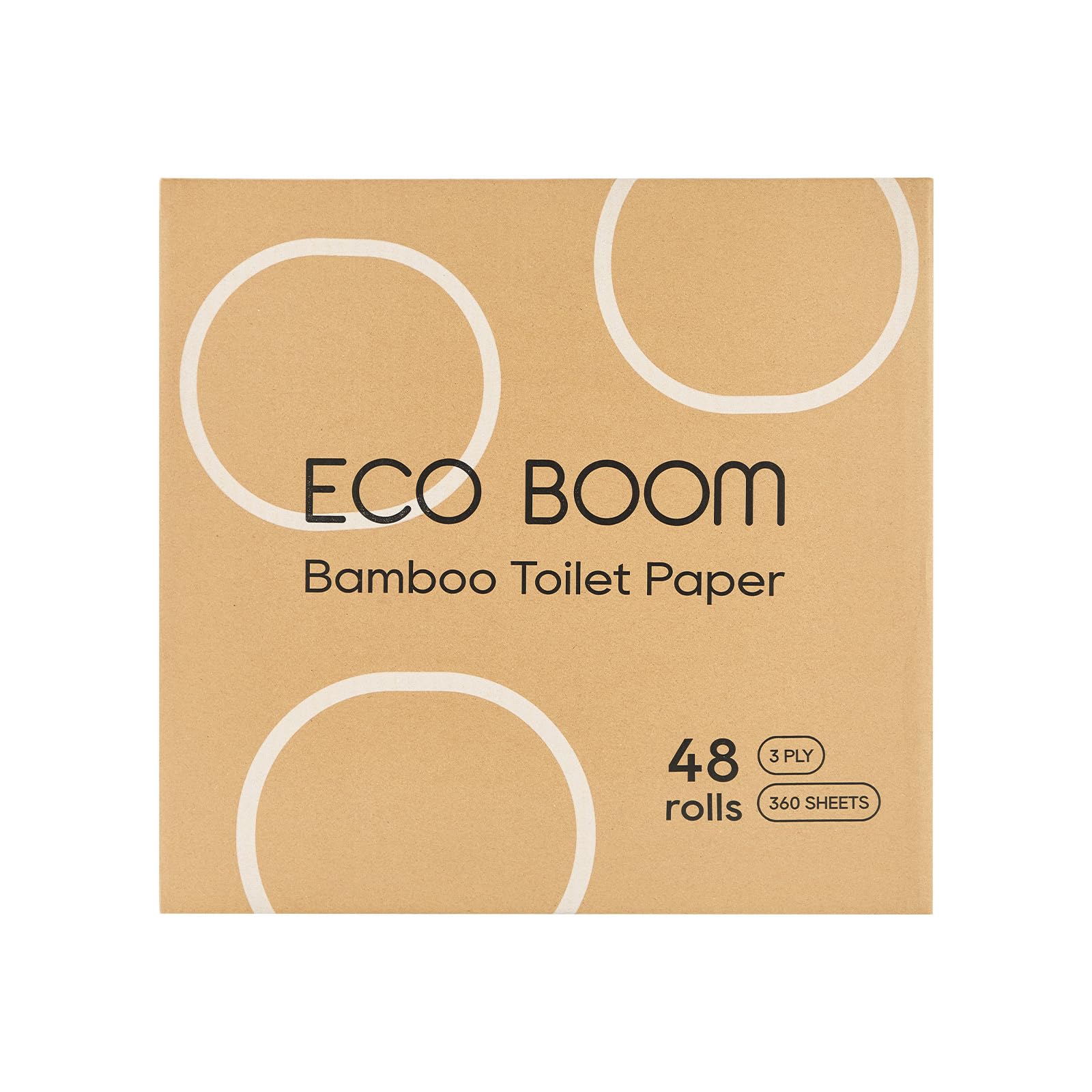 ECO BOOM Toilet Paper 100% Bamboo 3-fly, Unscented, 48 Rolls, FSC Certified, 360 Sheets, Pack of 48
