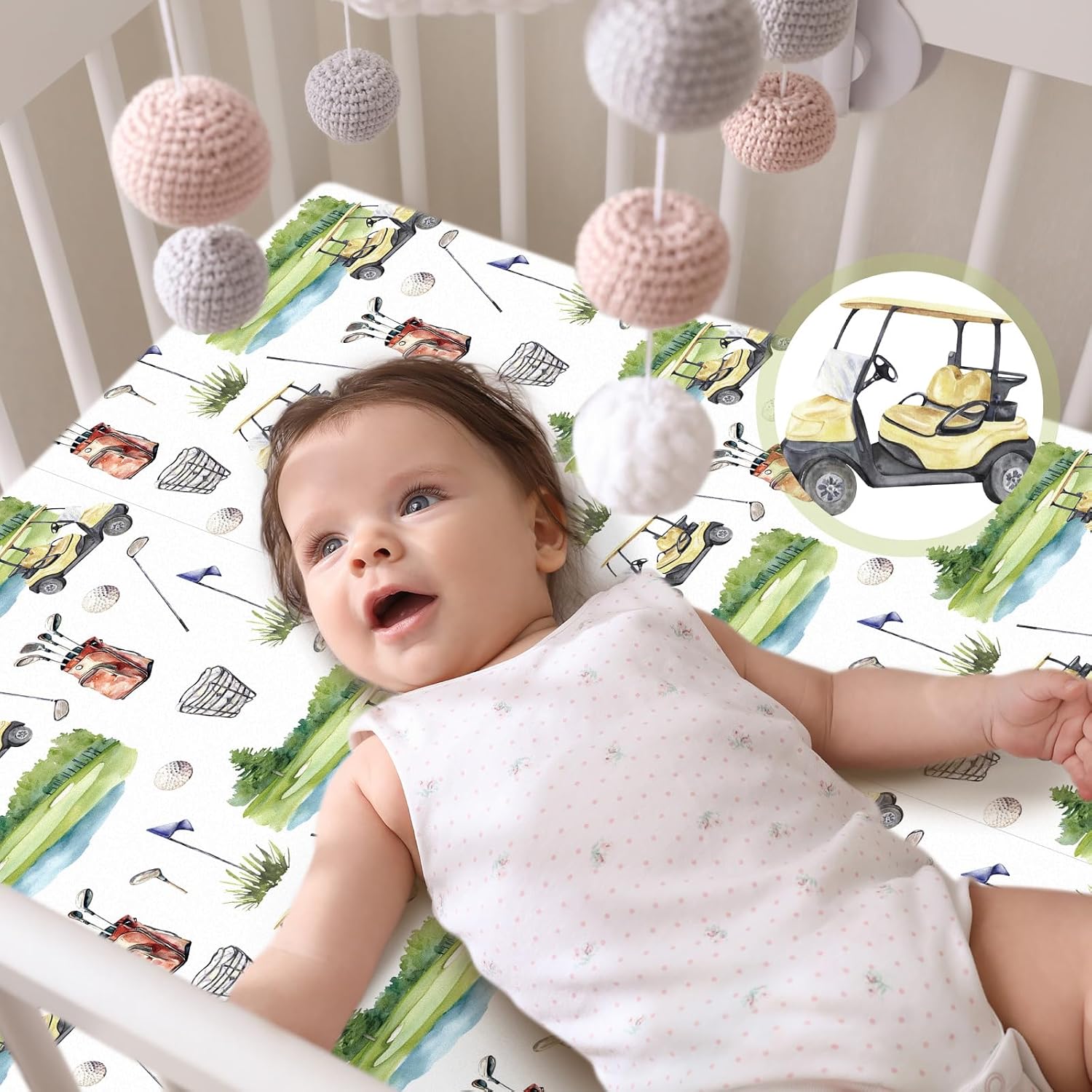 VitalCozy 4 Pcs Golf Crib Sheet Set Newborn Bedding Nursery Baby Sheets for Girl Boys Baby Gifts for Standard Crib and Toddler Mattresses, 52 x 28 x 8 Inches