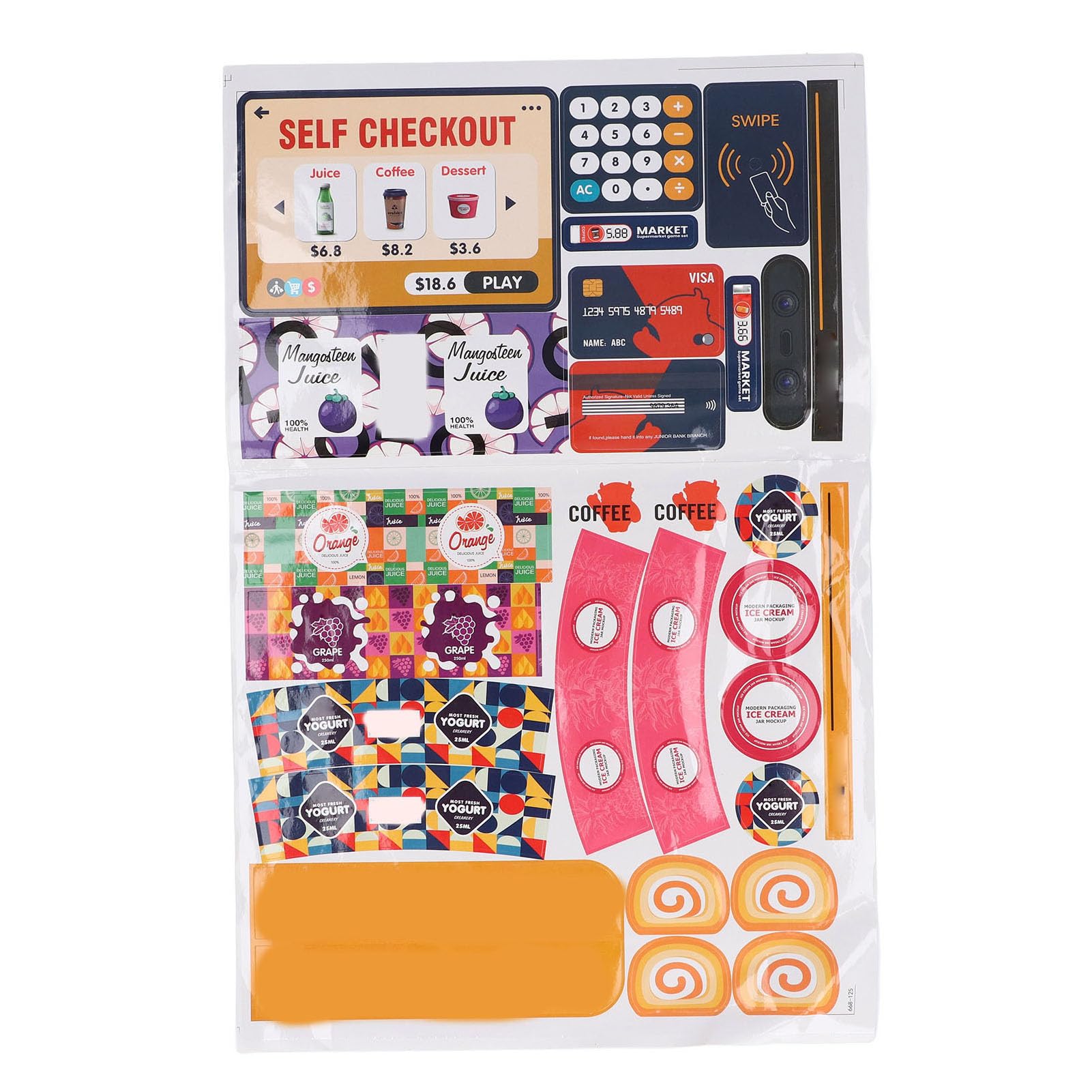 Set di Giocattoli Simulati per Supermercato per Giochi di Finzione con Registratore di Cassa, Caffettiera e Scanner di Codici a Barre per Bambini 37x20,5x41 Cm