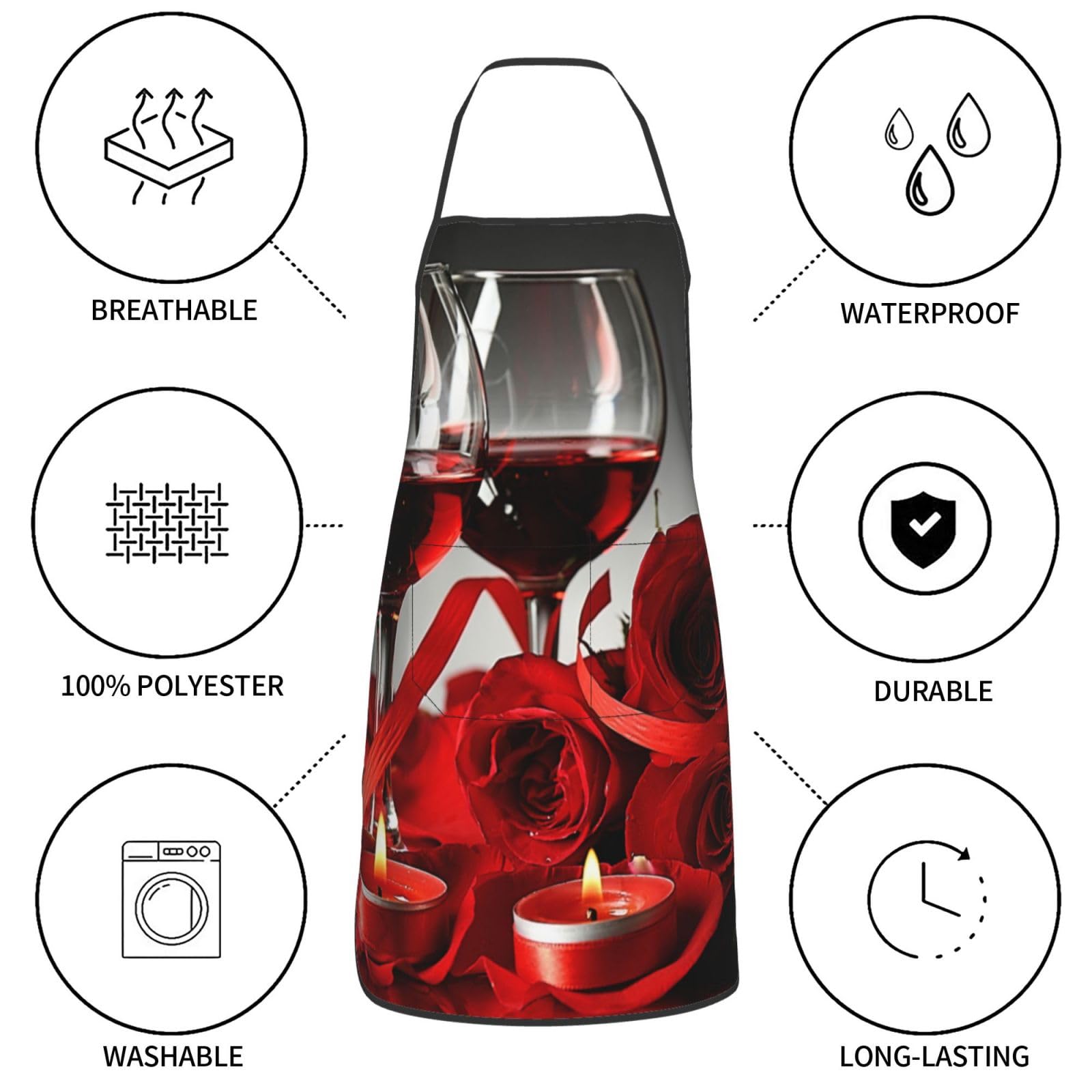 Juego de 5 manoplas de horno y soportes para ollas con delantal, de silicona, para copas de vino rojo y velas, guantes de cocina y agarraderas antideslizantes, juego de delantales resistentes 5