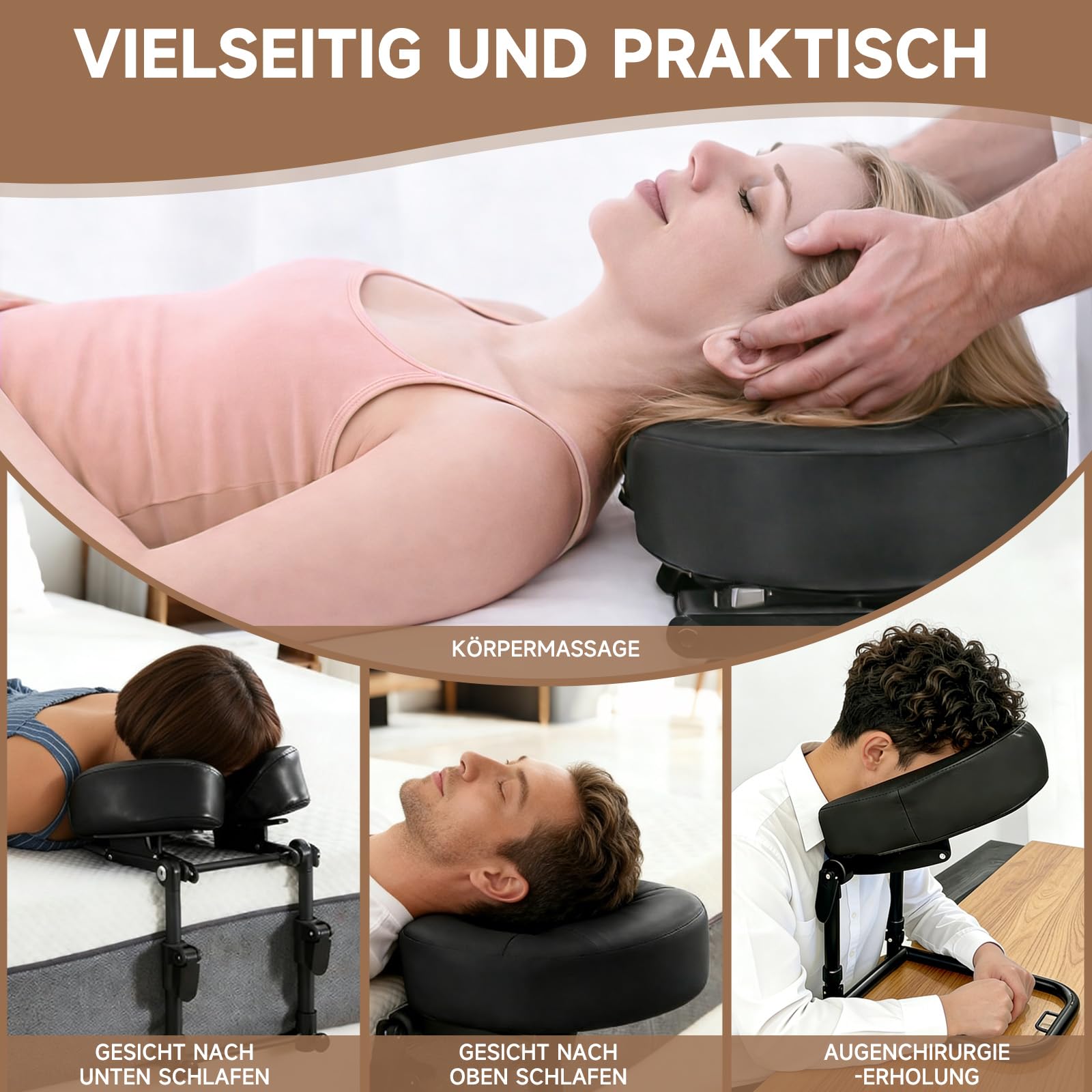 Massage Kopfstütze für Bett Höhe 14–45 cm, Ergonomische Massage-Kopfstütze & Massage-Kissen mit Gesichtsschlitz, kompatibel mit Massageliege, Massagetisch, Kosmetikliege, Kopf Massage Zubehör