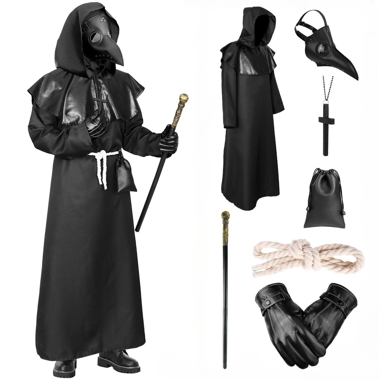 Partymall Plague Doctor Costume Halloween Medieval Steampunk Cosplay Halloween Mask Costume with Accessory Set for Halloween Carnival Party