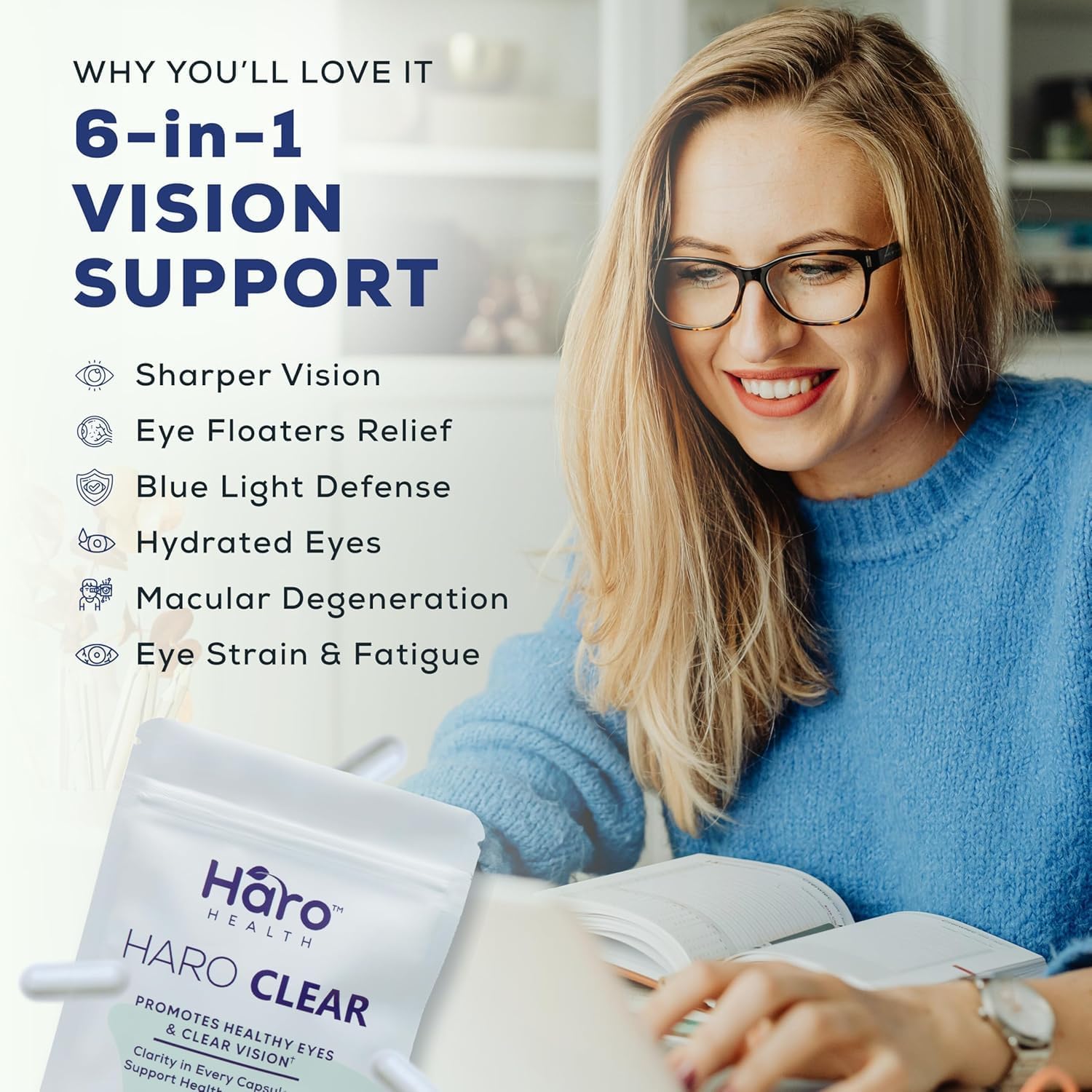 Haro Clear Eye Vitamins with Lutein and Zeaxanthin - Starter Kit - 180 Capsules - 90 Day Supply Refill Pouch